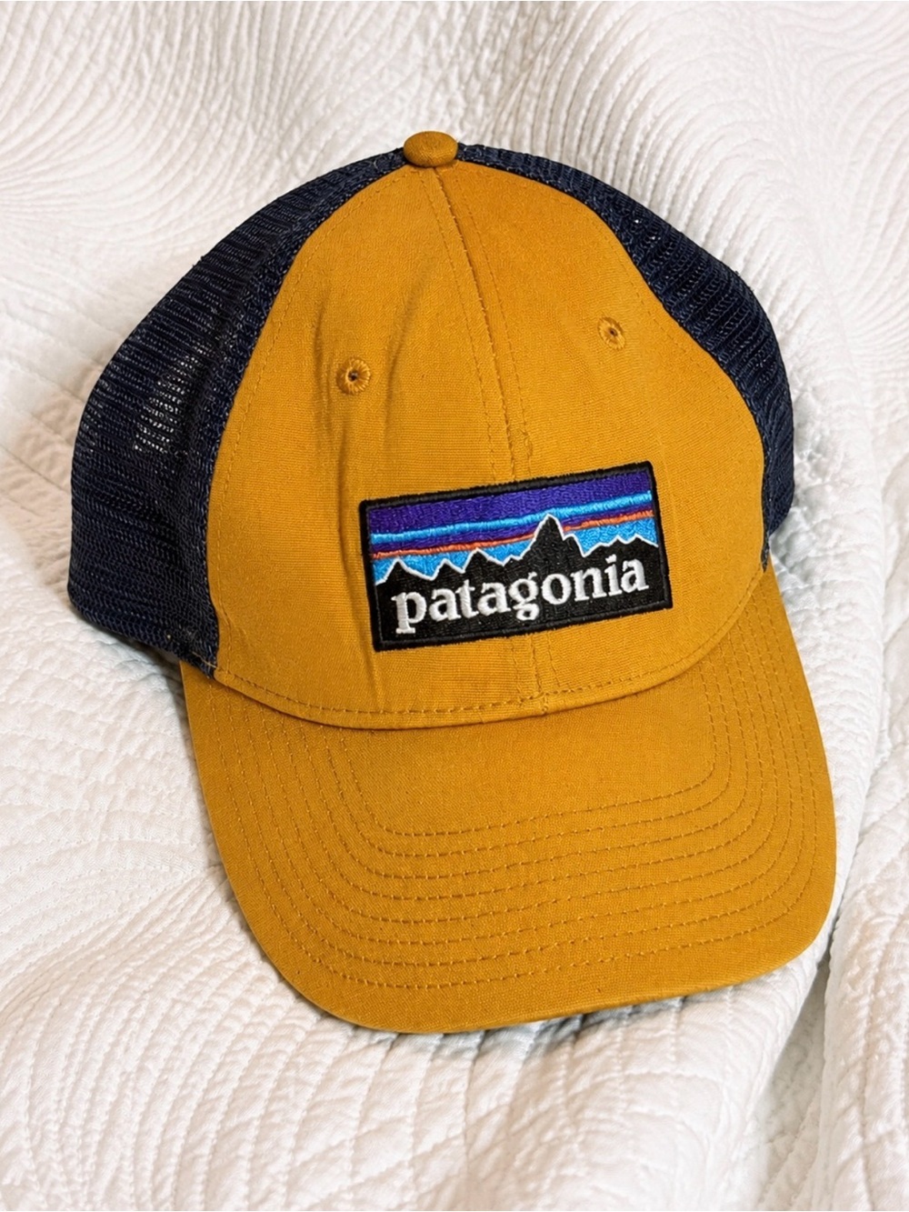 Patagonia Kids Mustard Yellow and Navy Mesh Patch Hat